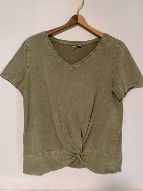 Cato Olive Green V-Neck Twist Hem Short Sleeve Tee